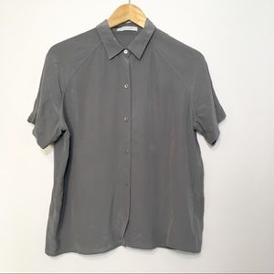 Everlane Gray Silk Short Sleeve Button Down.